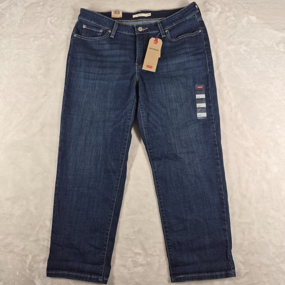 Levi's Boyfriend Jeans Women's Size 16 Blue Denim Mid Rise Tapered Leg NWT